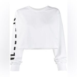 WOLFORD Cropped White Graphic Logo Sleeve Sweatshirt